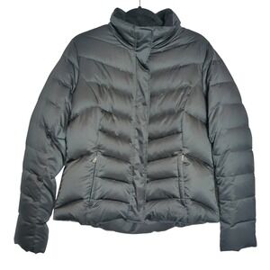 Eddie Bauer EB550 Goose Down Puffer Jacket Womens Large Black Quilted Fall 11